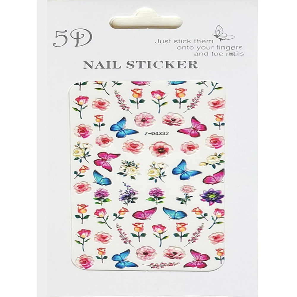 

10 шт. 5D Персонализированные Роскошные Цветочные наклейки для ногтей цветные бабочки для ногтевого дизайна рельефные декоративные наклейки...