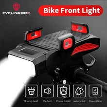 CyclingBOX  MTB Bike Front Light Fog Lamp Phone Holder Horn Headlight Portable USB Charging Light Riding Bicycle Accessories