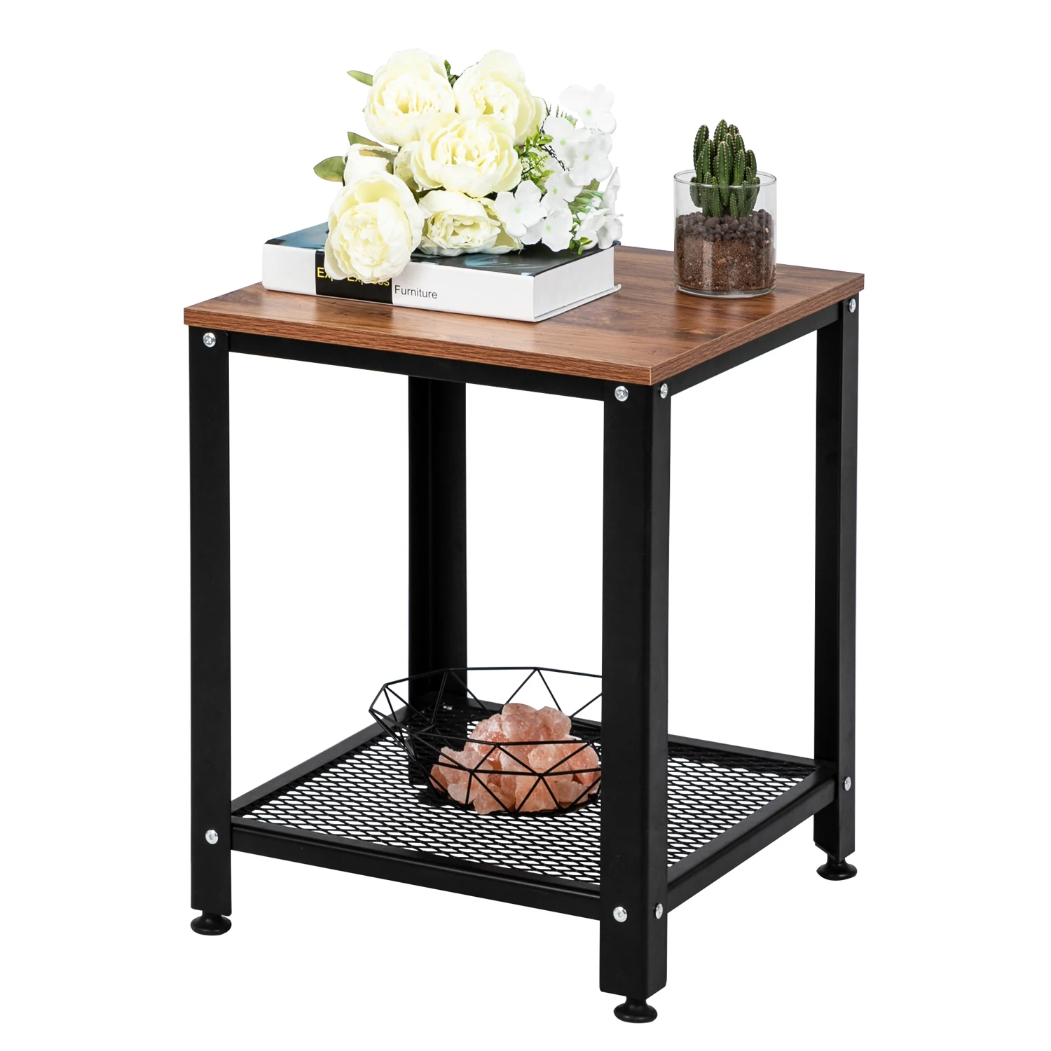 

(44.5 x 44.5 x 55.5)cm Stylish Steel And Wood Side Table End Table US Warehouse