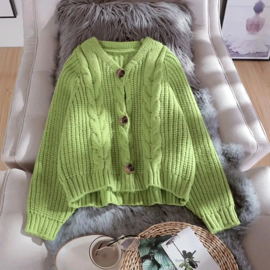 Женский однобортный Кардиган однотонный Свободный вязаный кардиган короткое