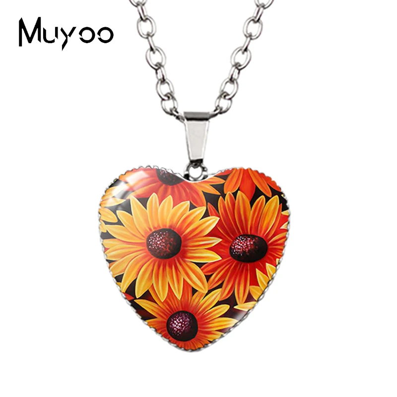 Ожерелье с подвеской в виде сердца изображением цветка 2020 HZ3 | Украшения и
