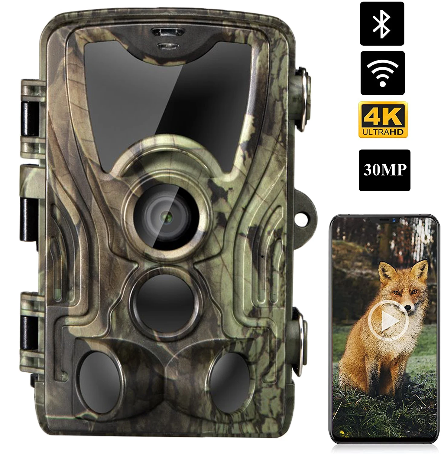 4K Video Live Show Stream Hunting Trail Camera 30MP APP Bluetooth Control Wildlife Cameras Night Vision Photo Traps WIFI801PRO