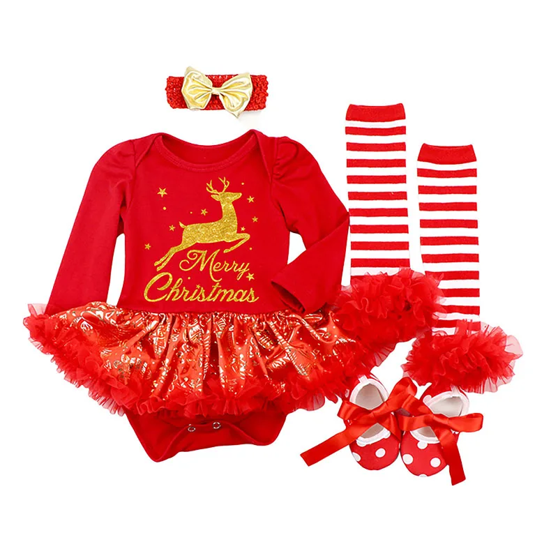 Наряды на Рождество для маленьких девочек платье с красным оленем и