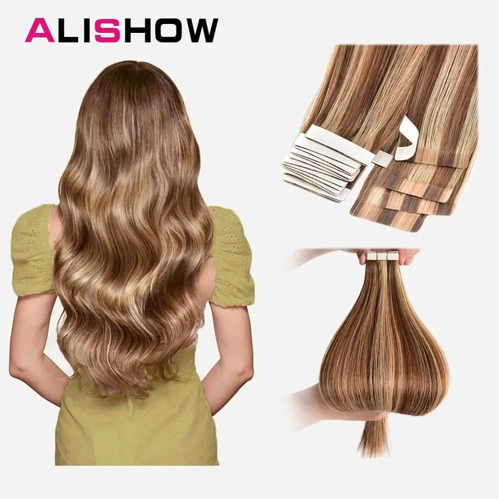 Лента Alishow для наращивания человеческих волос Remy, прямые невидимые волосы из искусственной кожи от AliExpress WW