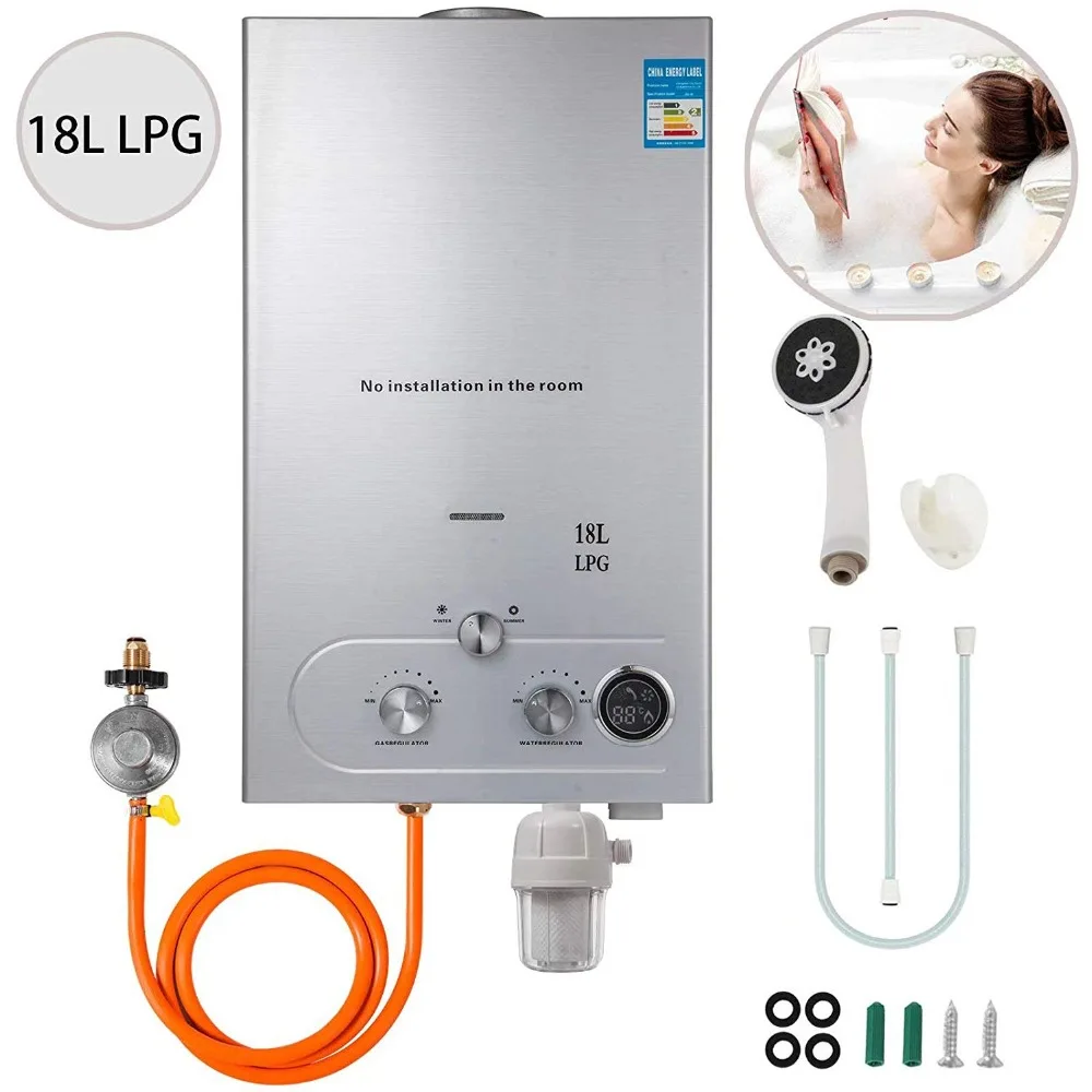 VEVOR 18L 4.8GPM проточный пропановый водонагреватель с фильтром для воды и газовым регулятором для наружного дома RV и т. д