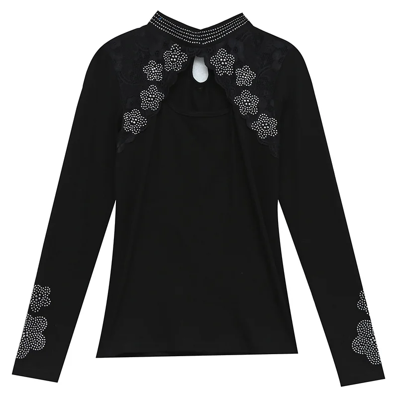 Женская футболка Стразы с цветочным принтом 2019 весенне-осенне-зимние топы