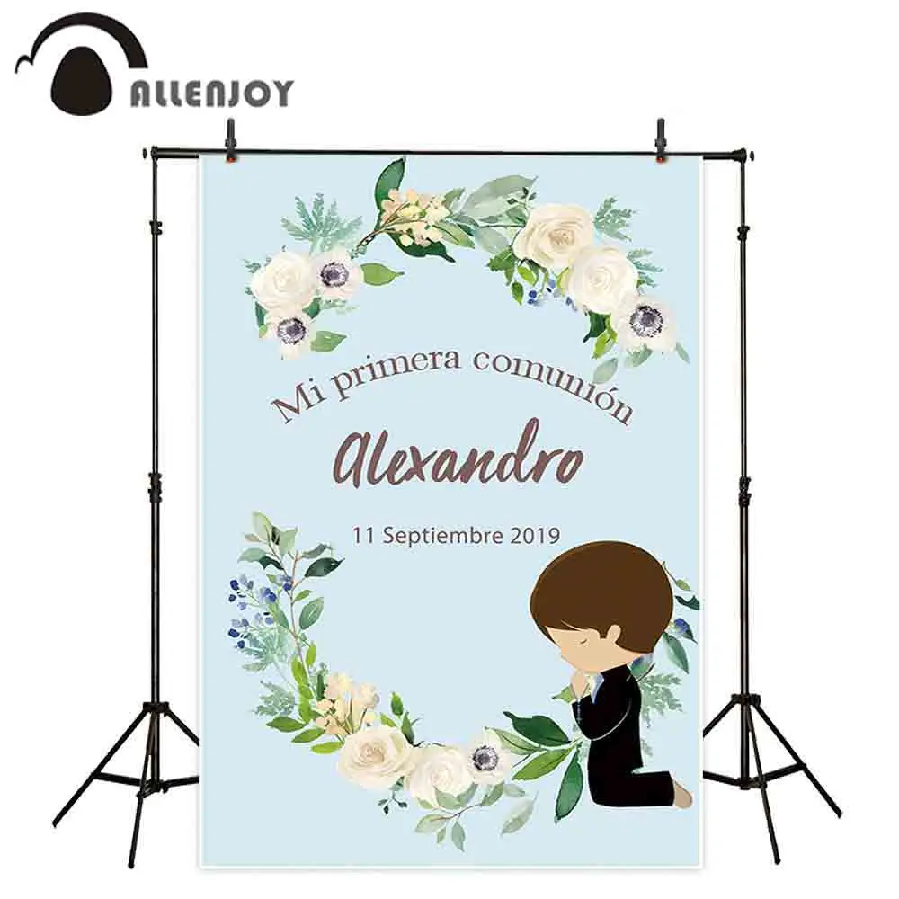 Allenjoy мой первый Причастие фото стенд Красочные цветы мальчик девочка ребенок душ