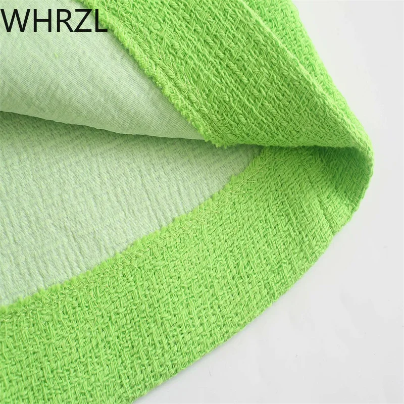 

ZA 2021Green Sleeveless Round Neck Dress Slim Vintage Chic Textured Weave Button Back Zip Two Breasteds Solid Mini Dresses