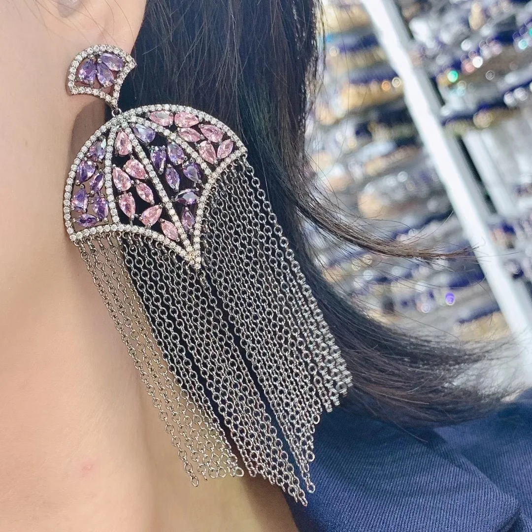 

Luxury Umbrella Drop earring Full Mirco Paved Cubic Zirconia Women Engagenet Wedding Earring Fashion Jewelry E6088