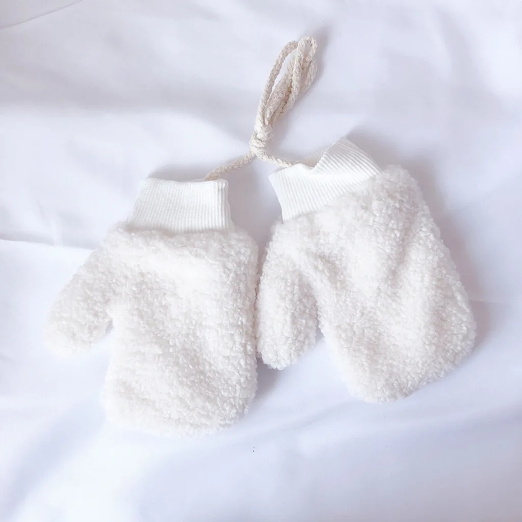 

4-10Y Kids Baby Boys Girls Mittens Solid Thicken Rope Full Finger Warm Knitted Neck Hung Gloves 2019 New Winter Woolen Guantes