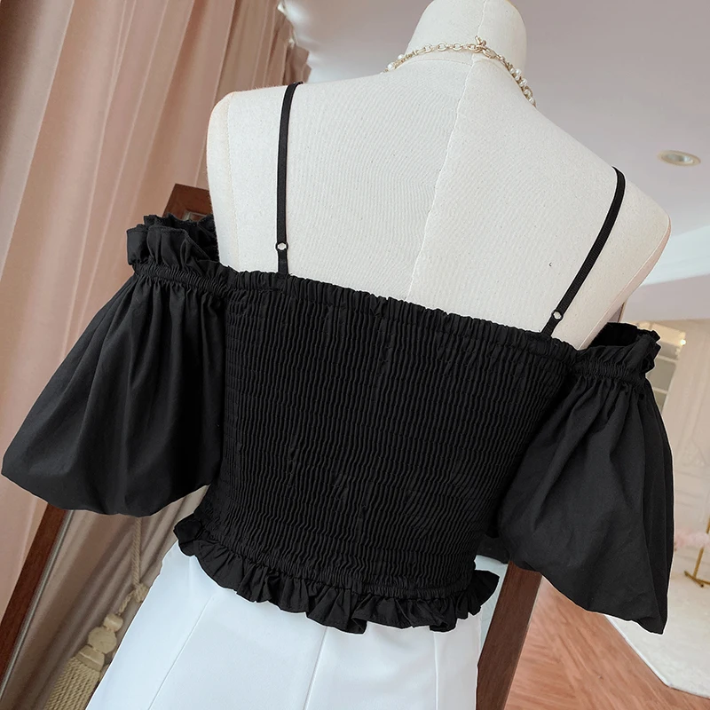Summer cotton beaded ruffles strapless tops women's vests 2021New women's wear fashion party cropped shoulders vests bra XL