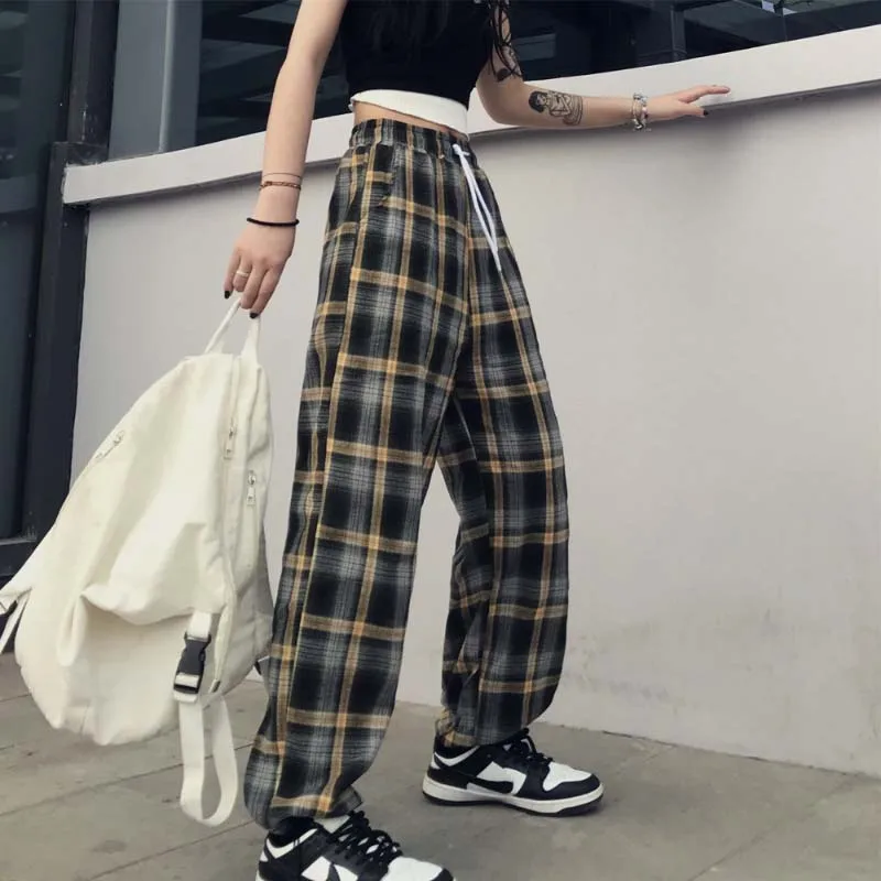 Винтажные клетчатые свободные брюки JMPRS длиной до щиколотки с высокой талией