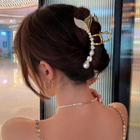 women fashtail large barrettes%c2%a0pearl hairclips metal hair clips for women golden hairpins long hair clamp clips hair accessories