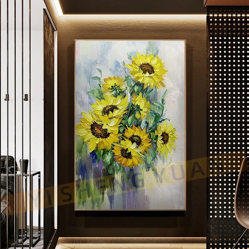 

No Framed Hand Painted Handmade Paintings Wall Art Oil Painting On Canvass Sunflowers Colors Flower Picture Home Living Room De