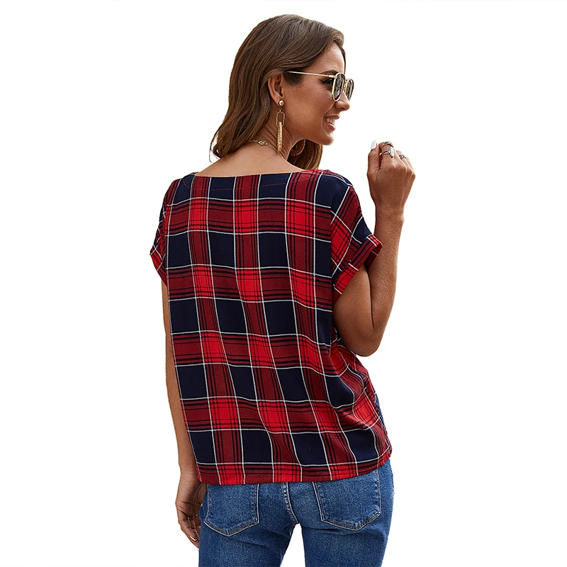 Женский клетчатый Топ CINESSD Черный Повседневный пуловер на пуговицах с коротким