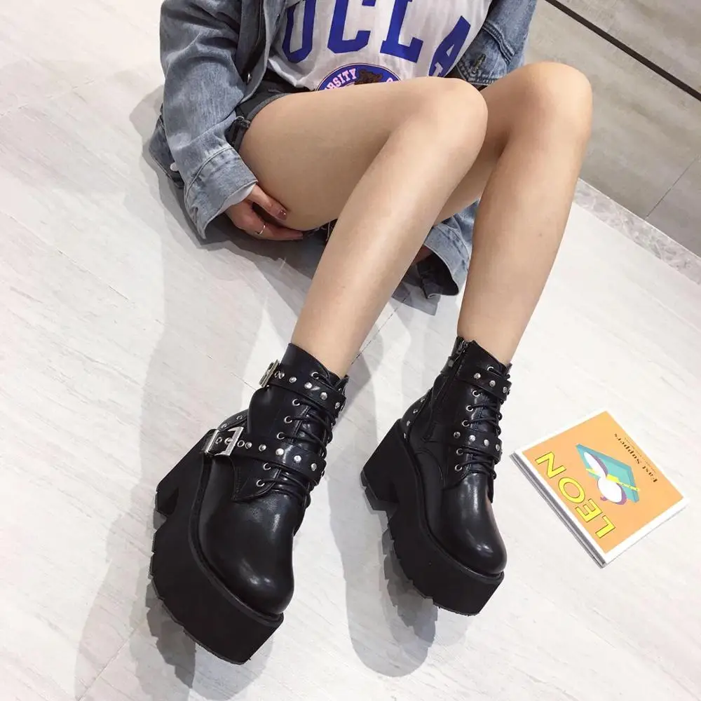GBHHYNLH Ankle Boots Women Platform High Heels Female chunky boots women shoes winter Woman punk Boots Botas Feminino LJA858