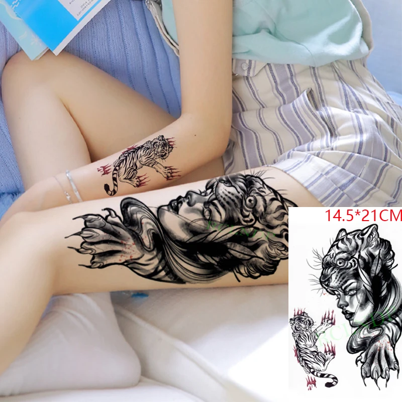 

Водонепроницаемый временная татуировка стикер шапочка "Тигр" сексуальная девушка Paw татуировки золотого и серебряного наклейки флэш-тату п...