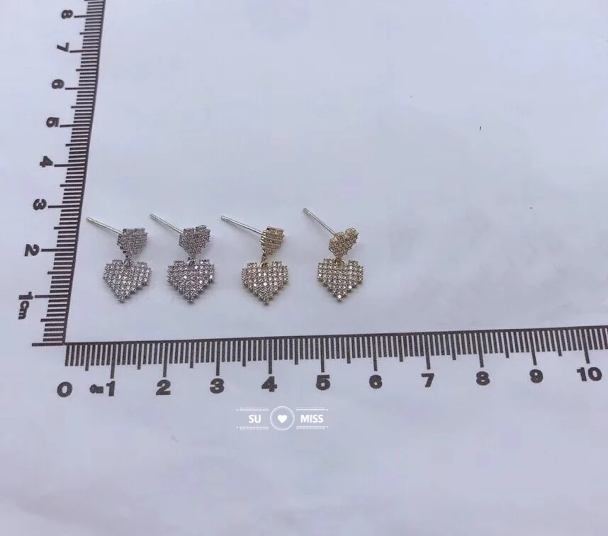 

Sweety Earrings Fashion Jewelry For Girl Party Ear Accessories Shiny AAA CZ Double Heart Love Dangle Brincos Free Shipping