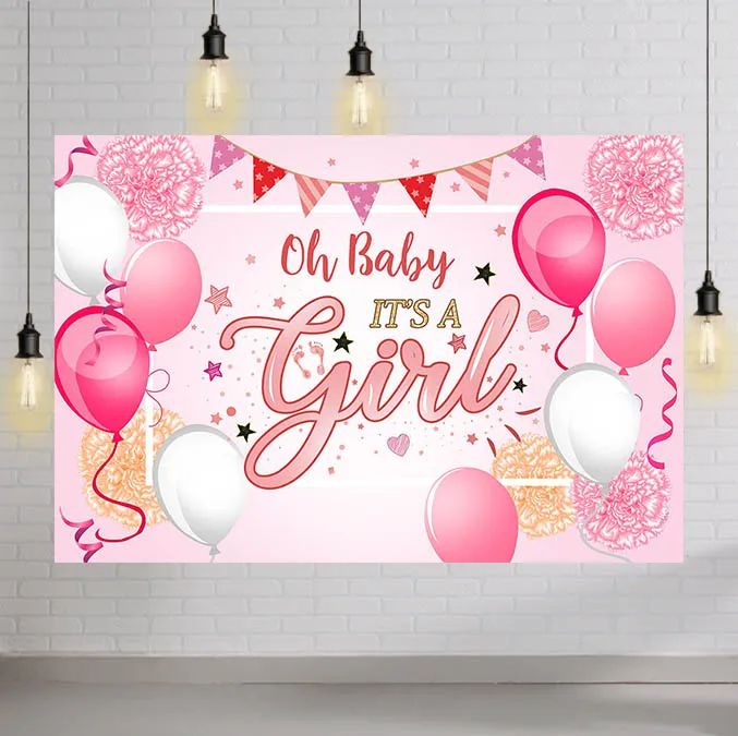 

Ballons Princess Baby Shower Party Backdrop It's A Girl Babyshower Pink Banners Photo Backgrounds Studio Posters Decors