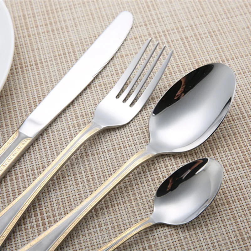 4 Pieces/set of Cutlery Retro Western Food Gold-plated Knife Golden Set Stainless Steel Steak | Дом и сад