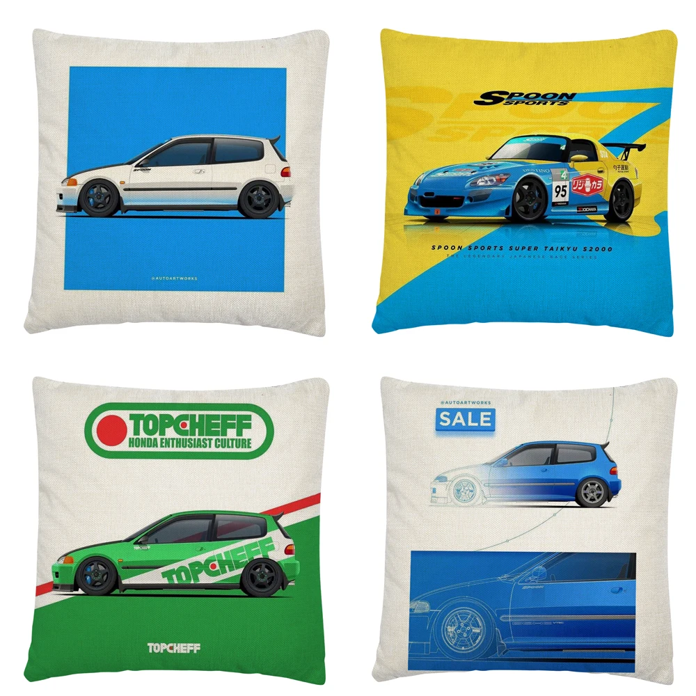 

Classic Car Models Cartoon Pattern Linen Cushion Cover Pillow Case for Home Sofa Car Decor Pillowcase 45X45cm