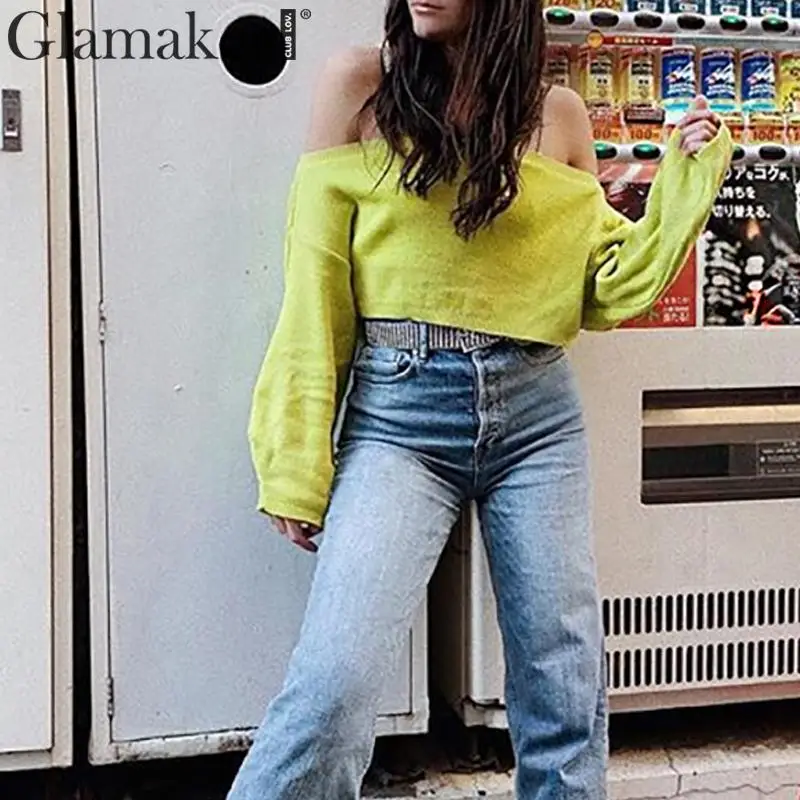 Glamaker вязаный с открытыми плечами дрель цепь свитер женский Келли шик осень