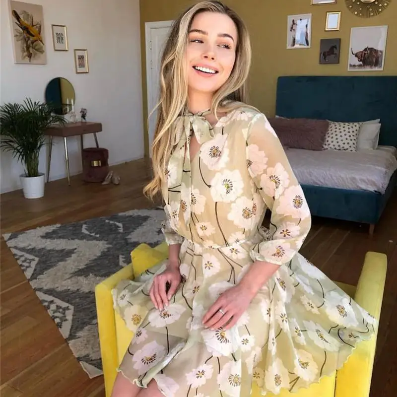 Женское винтажное платье с цветочным принтом Повседневное рукавом до локтя для