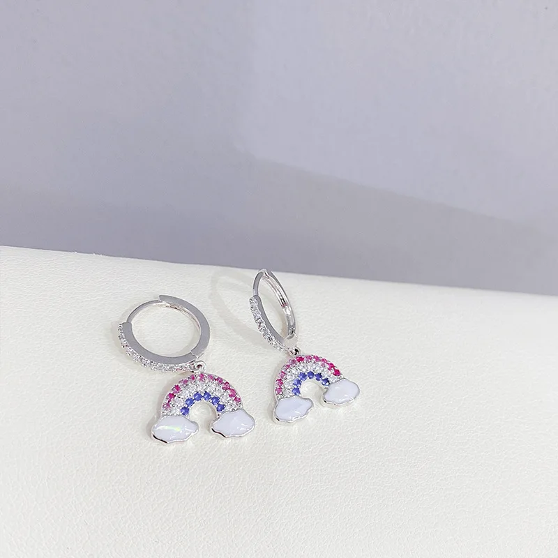 

Trendy Simple Shiny CZircon Paved Rainbow Drop Earrings For Women Luxury Temperament Statement Fashion Jewelry Gifts Accessorie