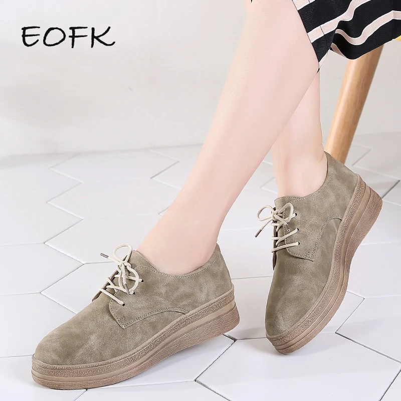 EOFK/Женская обувь на плоской подошве Новинка женская толстой в стиле ретро со