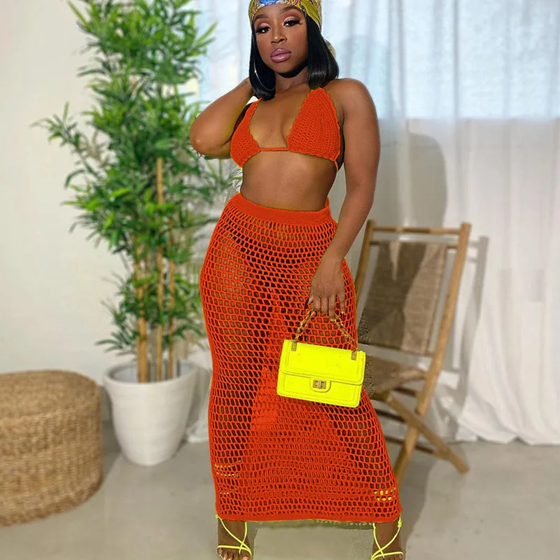 Женский вязаный комплект из двух предметов в сеточку соблазнительные прозрачные