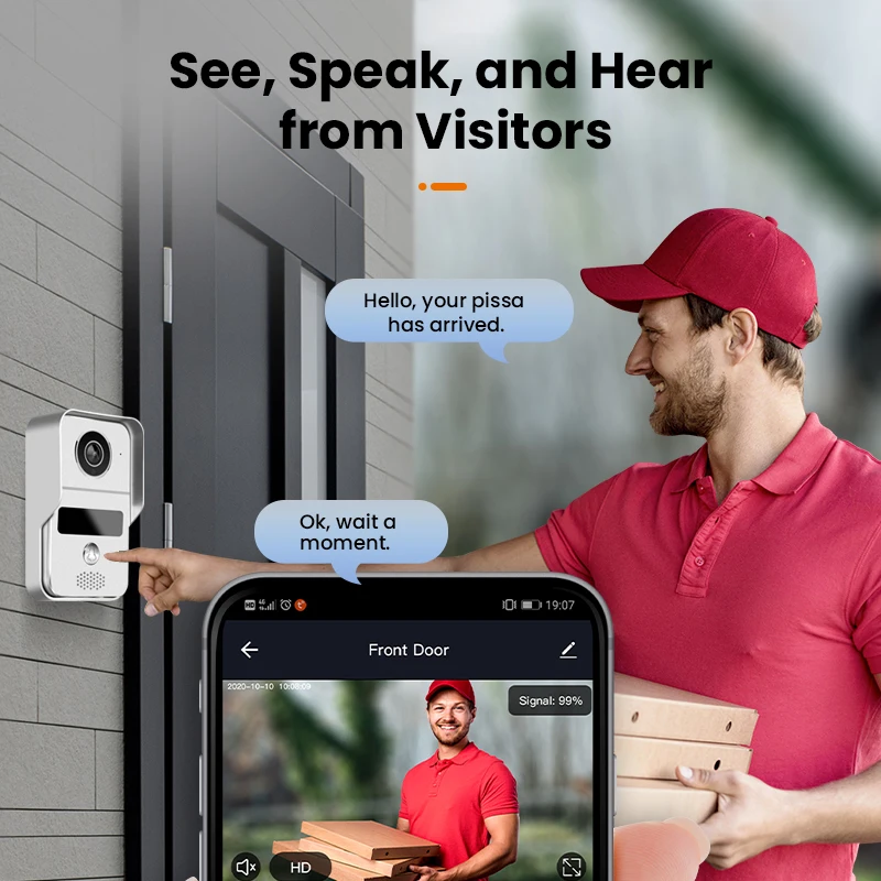 Видеодомофон 1V2 для умного дома беспроводной IP-звонок с Wi-Fi монитором работает