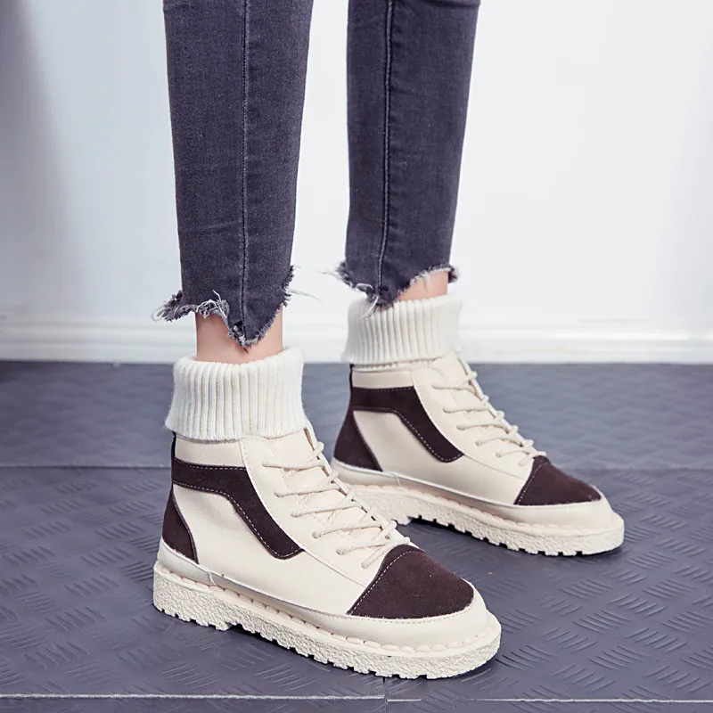 COOTELILI Women Socks Boots Leather Winter Ankle For Casual Shoes Woman Botines Low Heels | Обувь