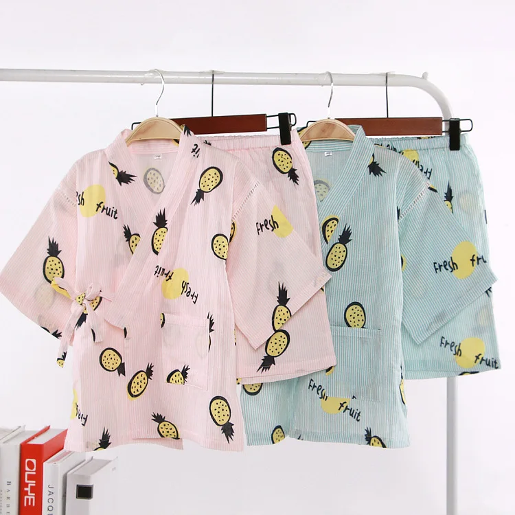 

Детские пижамы, шорты с короткими рукавами, хлопковое газовое кимоно, костюм для девочек, летний тонкий стиль, домашняя одежда, японский юка...