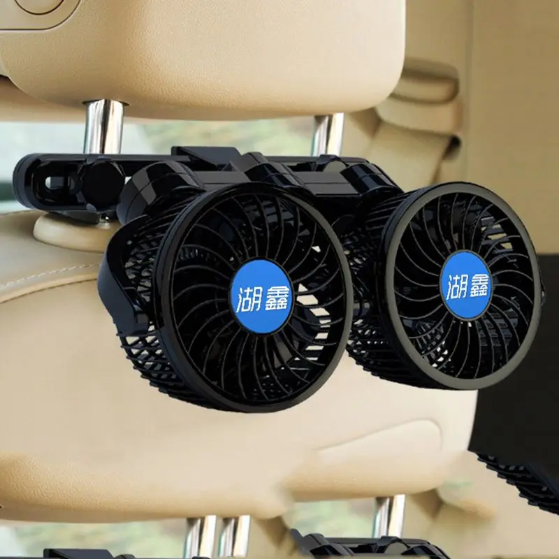 

12V Electric Auto Car Air Cooling Fan Headrest 360 Degree Rotatable Dual Head Adjustable Speed Rear Back Seat Fan for Sedan SUV