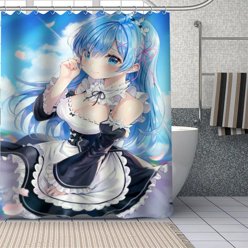 

Custom Anime Character Rem Shower Curtain With Plastic Hooks Modern Fabric Bath Curtains Home Decor Curtains Custom Your Image