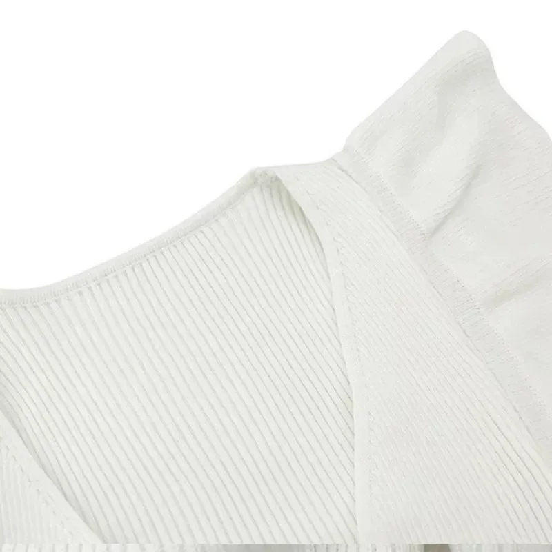  Sexy Deep V-Neck Ruffles Sweaters 2020 Women Autumn Winter Warm Knitted Long Sleeve Solid Slim OL Low-Cut Pullovers | Женская одежда