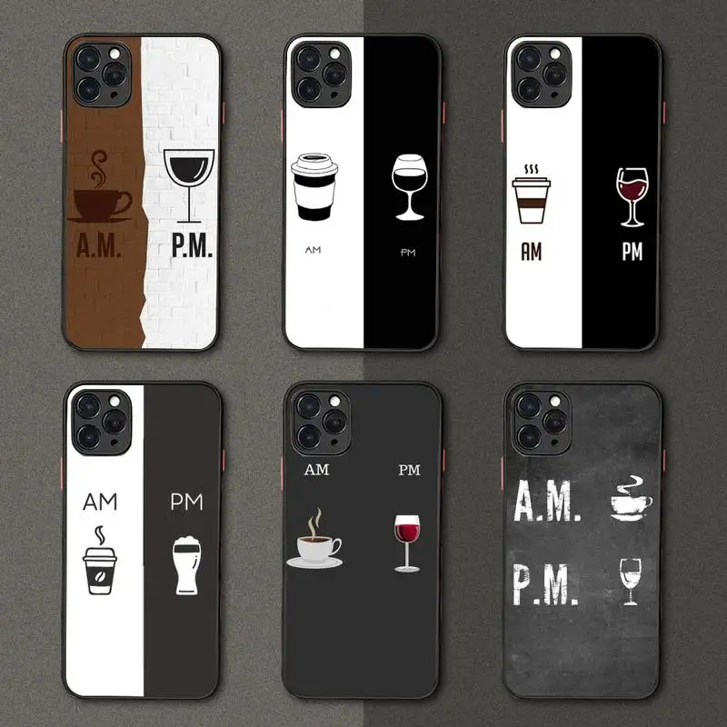 

Coffee Wine Cup pattern Phone Case matte transparent For iphone 7 8 11 12 plus mini x xs xr pro max cover