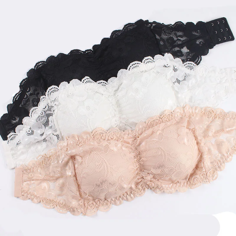 

Sexy Women Thin Tube Tops Elastic Strapless Bra Lace Tube Top Bandeau Crop Tank Seamless Padded Underwear