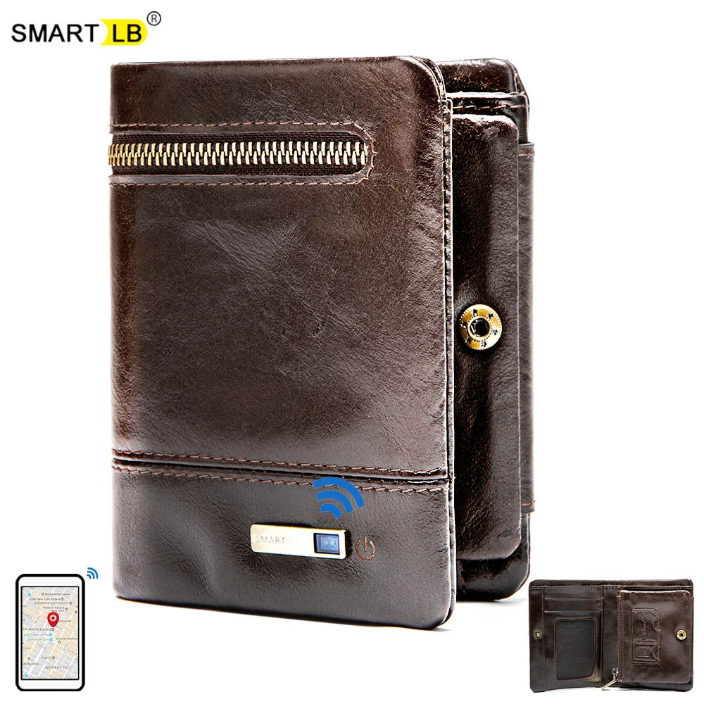 Smart Bluetooth Wallet  Genuine Leather Man Wallets Thin Short High Quality card holder anti-lost wallet Free Engraving