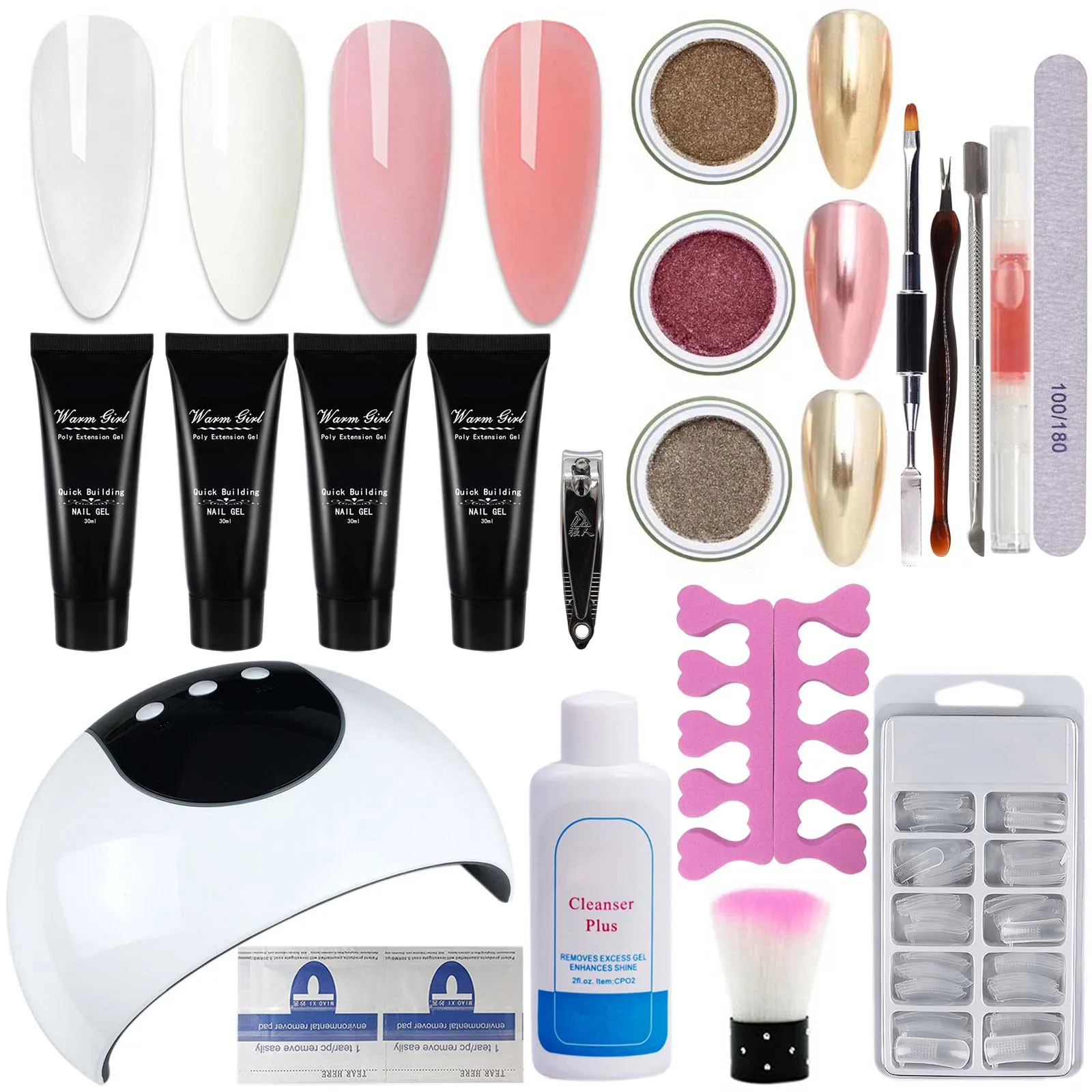 

Warm Girl Poly Nails Gel Kit with Nail Dryer - Classic 4 colors Poly Nails Gel Nail Extension Gel for Nail Art Beginner DIY