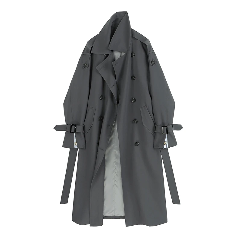 

Женский Длинный Тренч VANOVICH, Осень-зима 2022, новый двубортный однотонный Модный повседневный Тренч в Корейском стиле с поясом