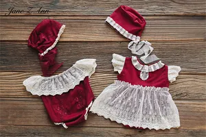 Рождественское кружевное платье с открытыми плечами Jane Z Ann, винно-красное платье, реквизит для детской студийной фотосъемки новорожденных, 2 вида