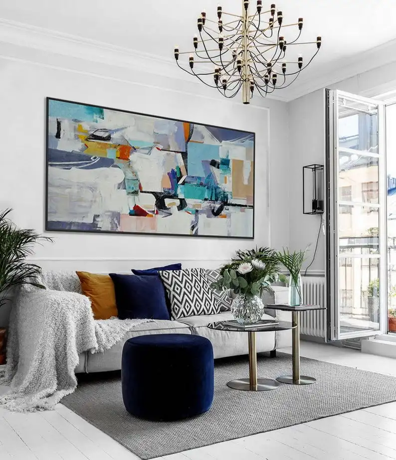 Koop Abstract Canvas Kunst Grote Wall Art Kleurrijke Moderne Brush Stroke Oversize Panoramisch Brede Abstract Acryl Schilderen Home Decor Olie