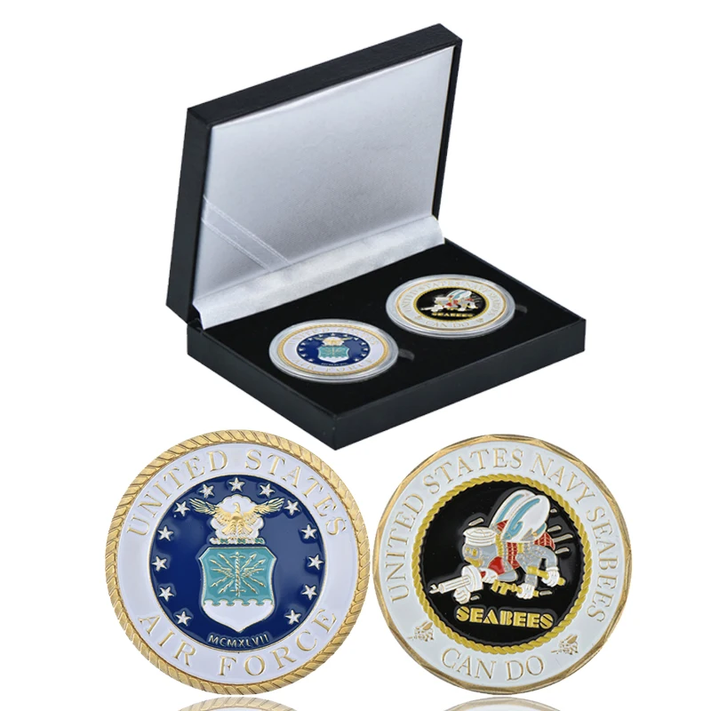 2pcs coins with box1 WR США армейские монеты коллекционные рейнджеры ведущий путь Позолоченные копии монет американская монета Реплика подарки, сувениры на день рождения - Цвет: 2pcs coins with box1