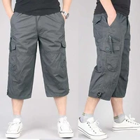 summer mens casual cotton cargo shorts overalls long length multi pocket hot breeches military capri pants male cropped pants