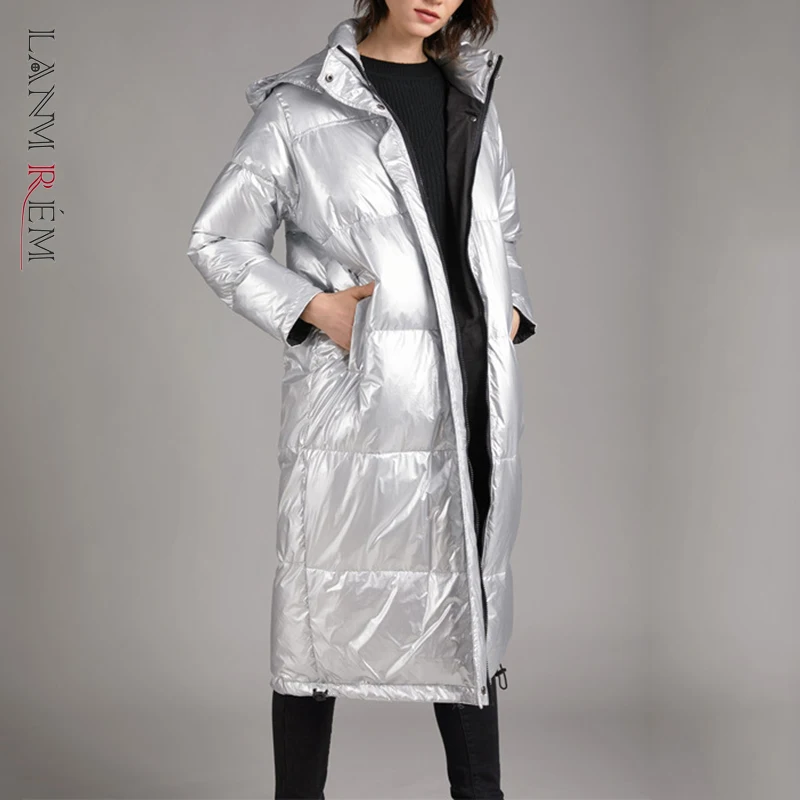 

LANMREM 2021 зимнее Новое хлопковое теплое пальто женское с длинным рукавом серебристо-серое пальто средней длины женская модная одежда 2W1457