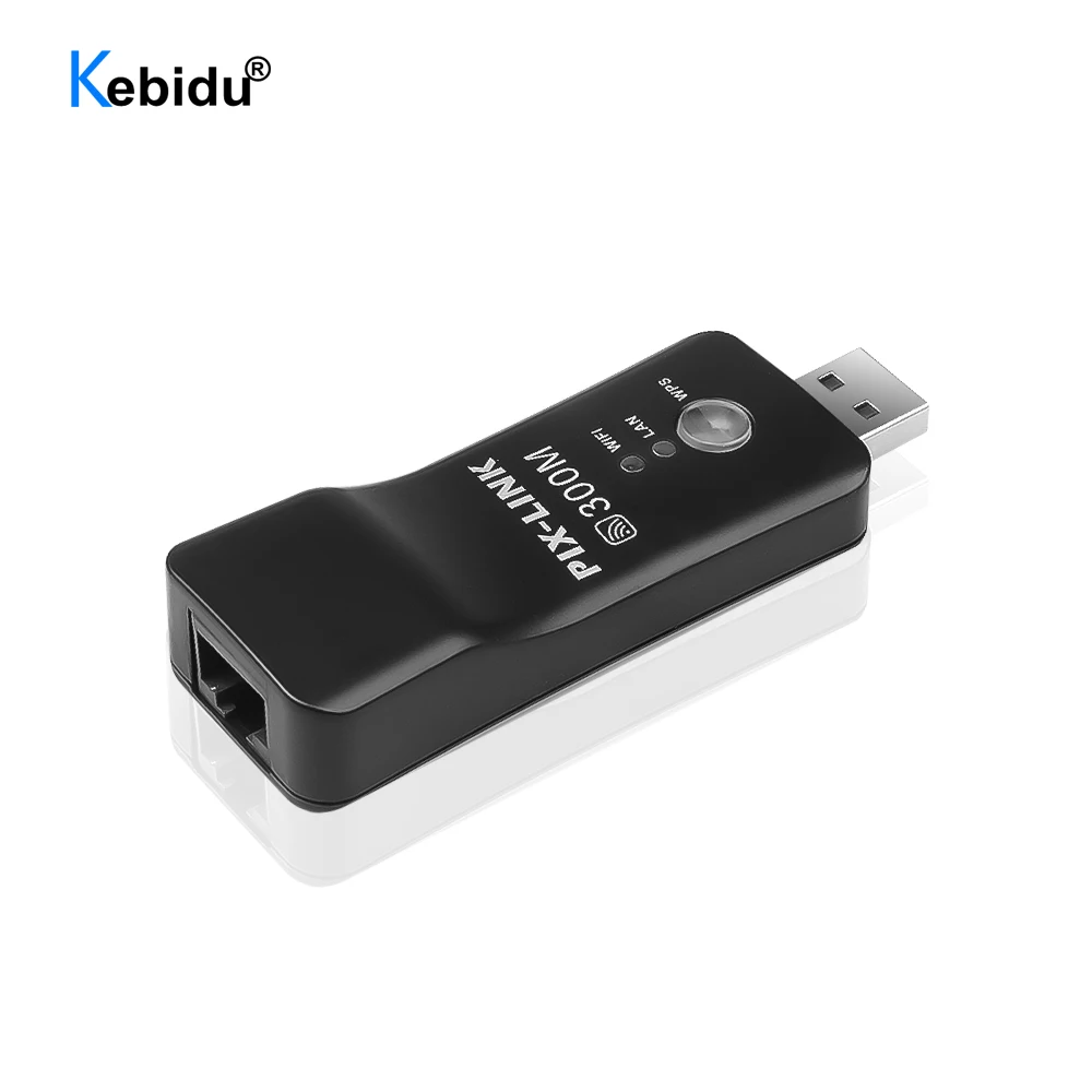 Kebidu Wireless USB Universal 300Mbps Wifi Adapter Rj-45 Port Ethernet Network Bridge Repeater Client for New Smart TV