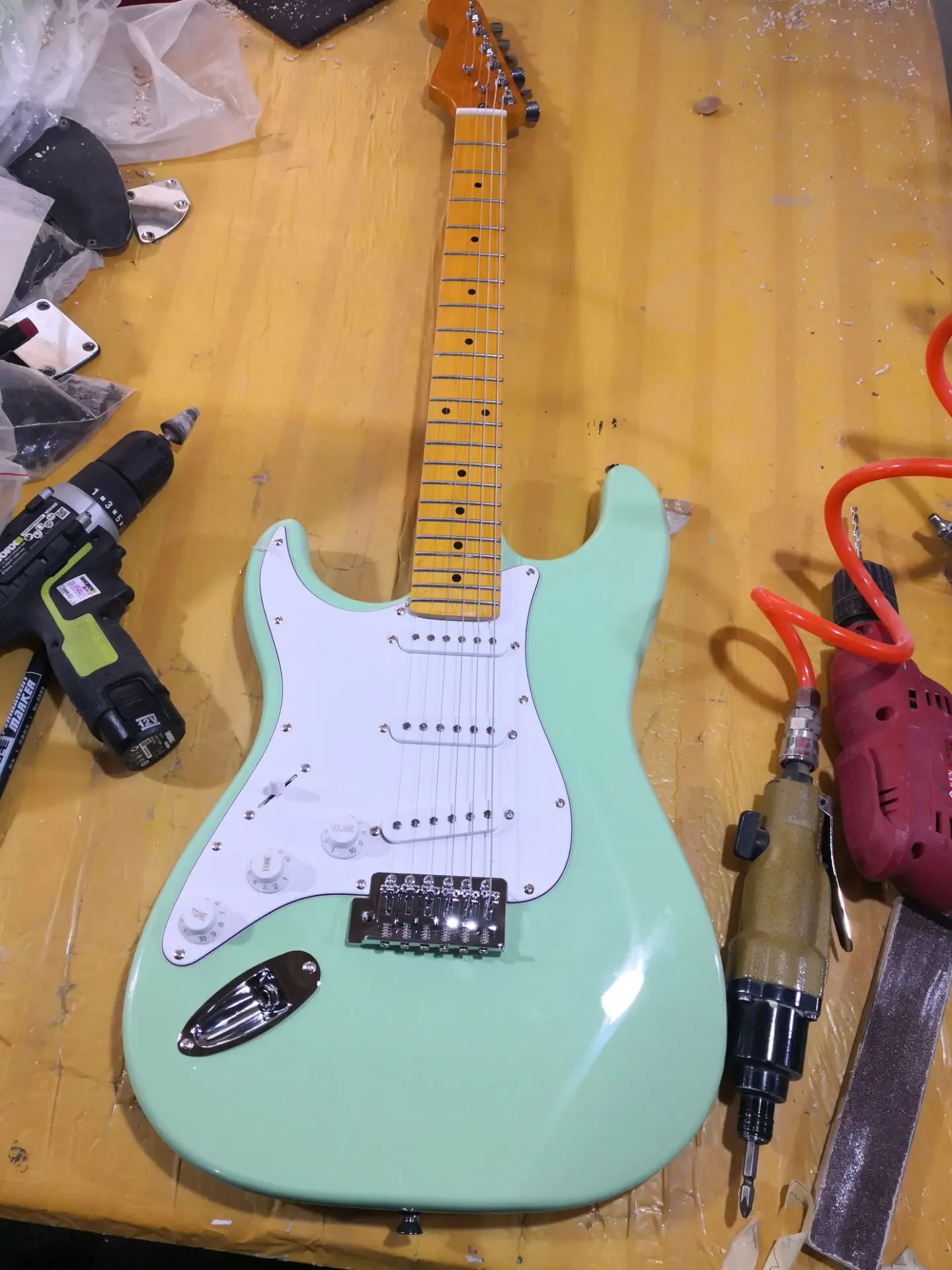 

free shipping factory custom new real photos high quality ST Sky blue left hand Electric Guitar SSS pickup in stock 67