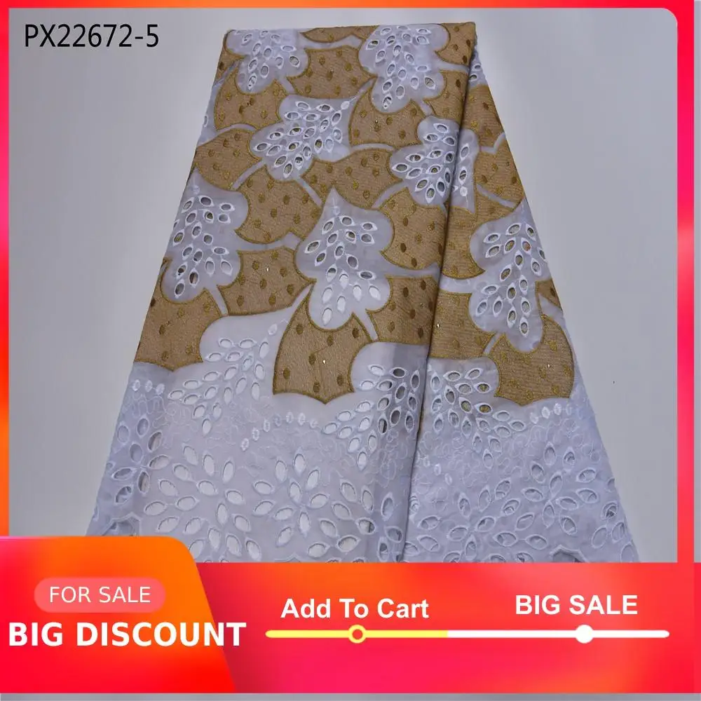 Новейшая хлопковая кружевная ткань белого и золотого цвета нигерийская Женская