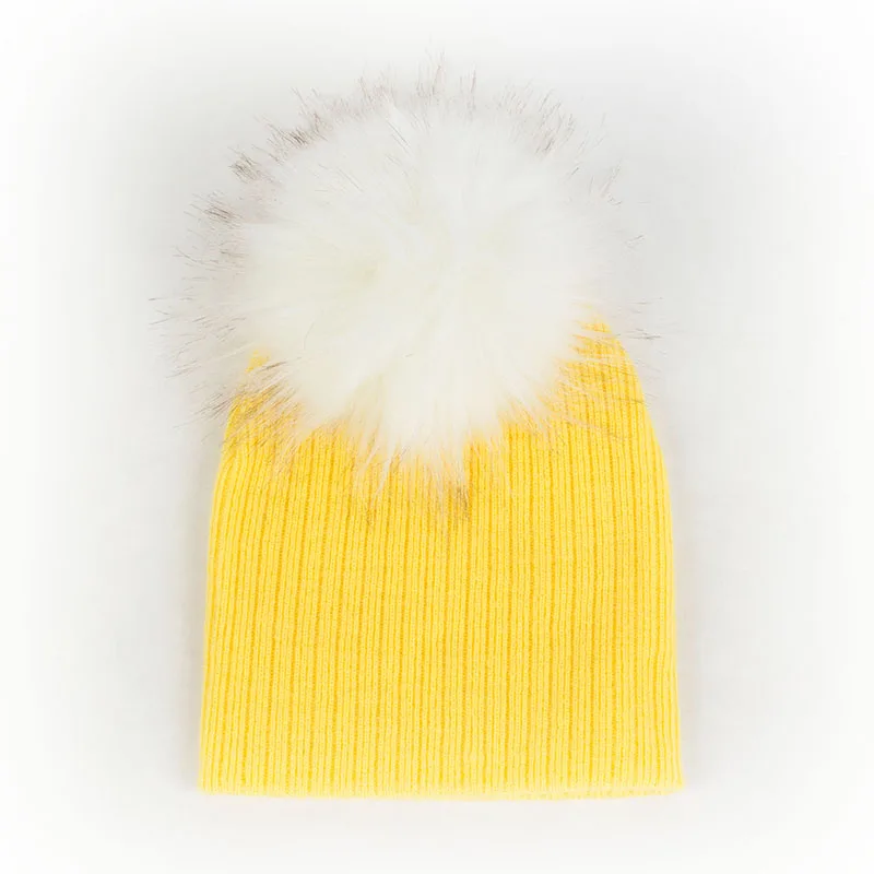 Yellow22 Geebro/Модная зимняя теплая вязаная шапка для маленьких девочек, утепленное трикотажное эластичное шапочка с помпонами, прочная чашка, эластичная DK942 - Цвет: Yellow22